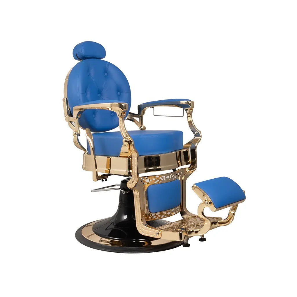Sillón de barbero FR 58022 HC Cromo Dorado Azul Sharjah Extra Grueso (028)