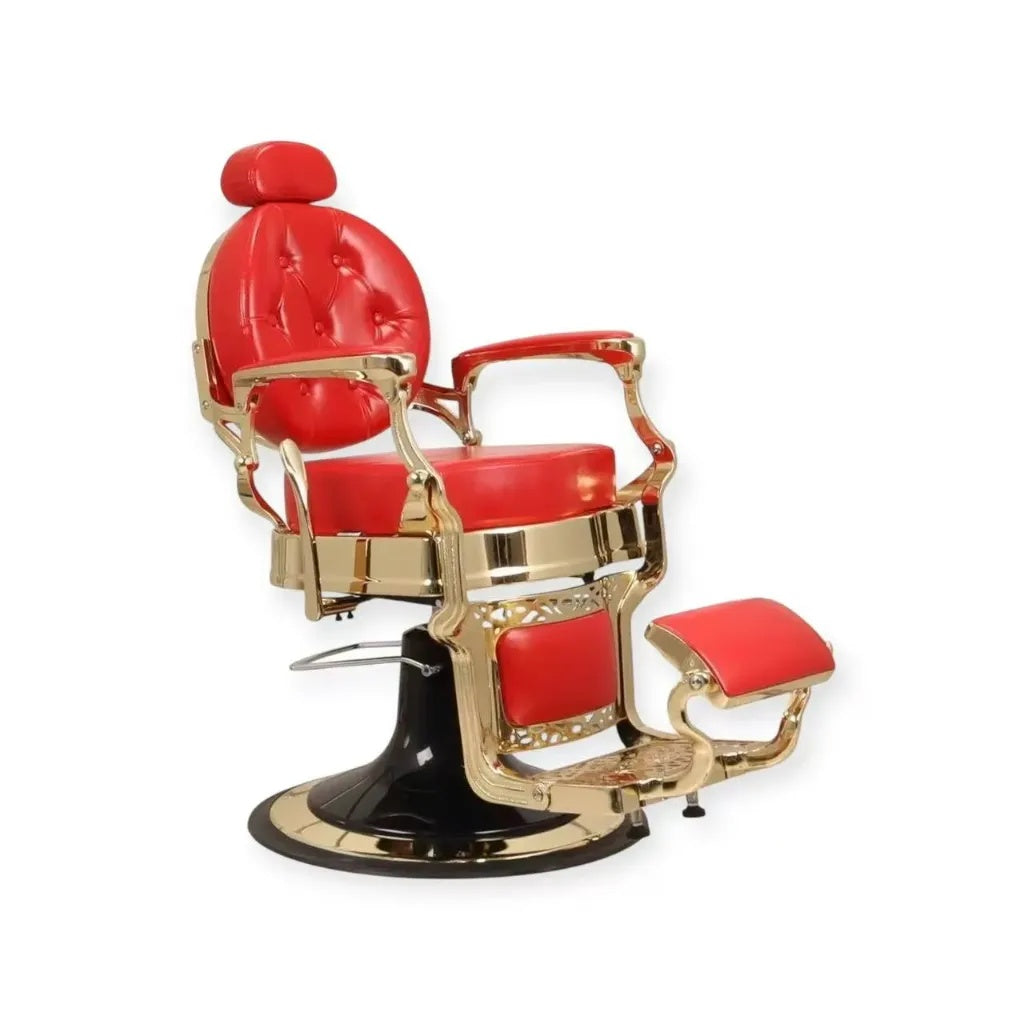 Poltrona da barbiere FR 2530 in cromo dorato, extra spessa, Miami rosso opaco