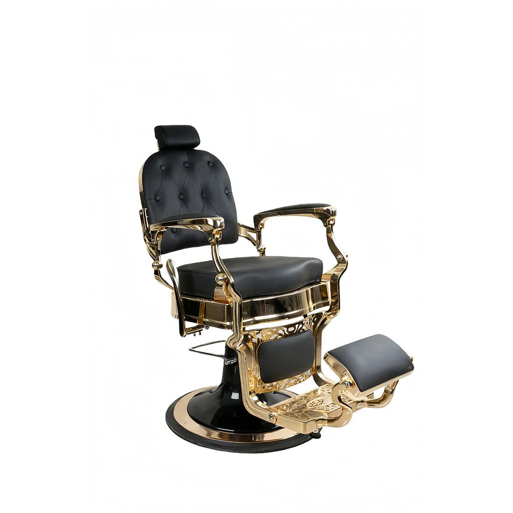 Kappersstoel 58028 HC Gouden Frame Vierkante Rug Akdivik Zwart (004)