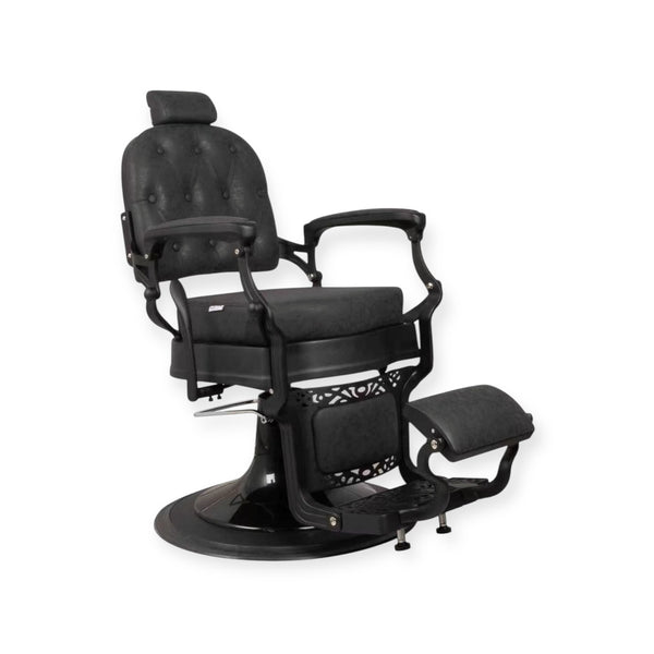 Fauteuil de coiffeur FR 58028 HC Gris brossé Dos carré avec boutons Chicago Noir (011)