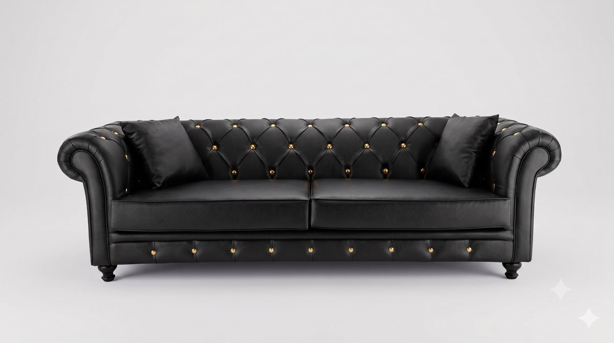 Wachtbank - zwart met gouden knoopdetails