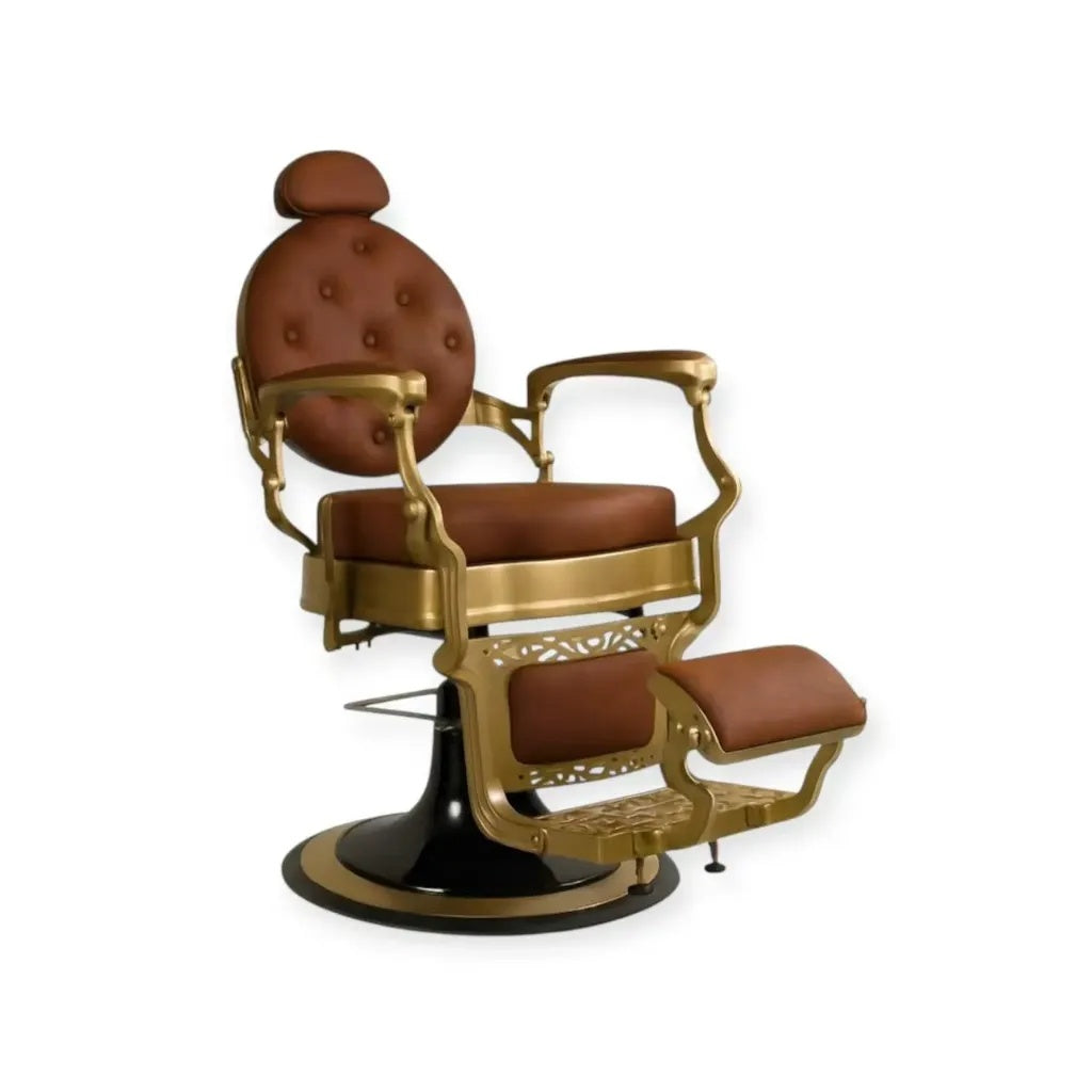 Friseurstuhl FR 58014 HC Gold lackiert Rahmen Seidenbraun (024)