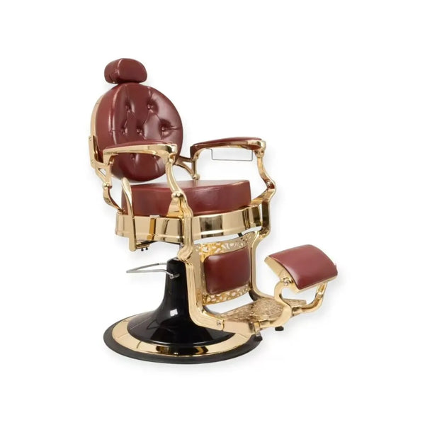 Barber Chair FR 2530 Gold Chrome Extra Thick Miami Burgundy