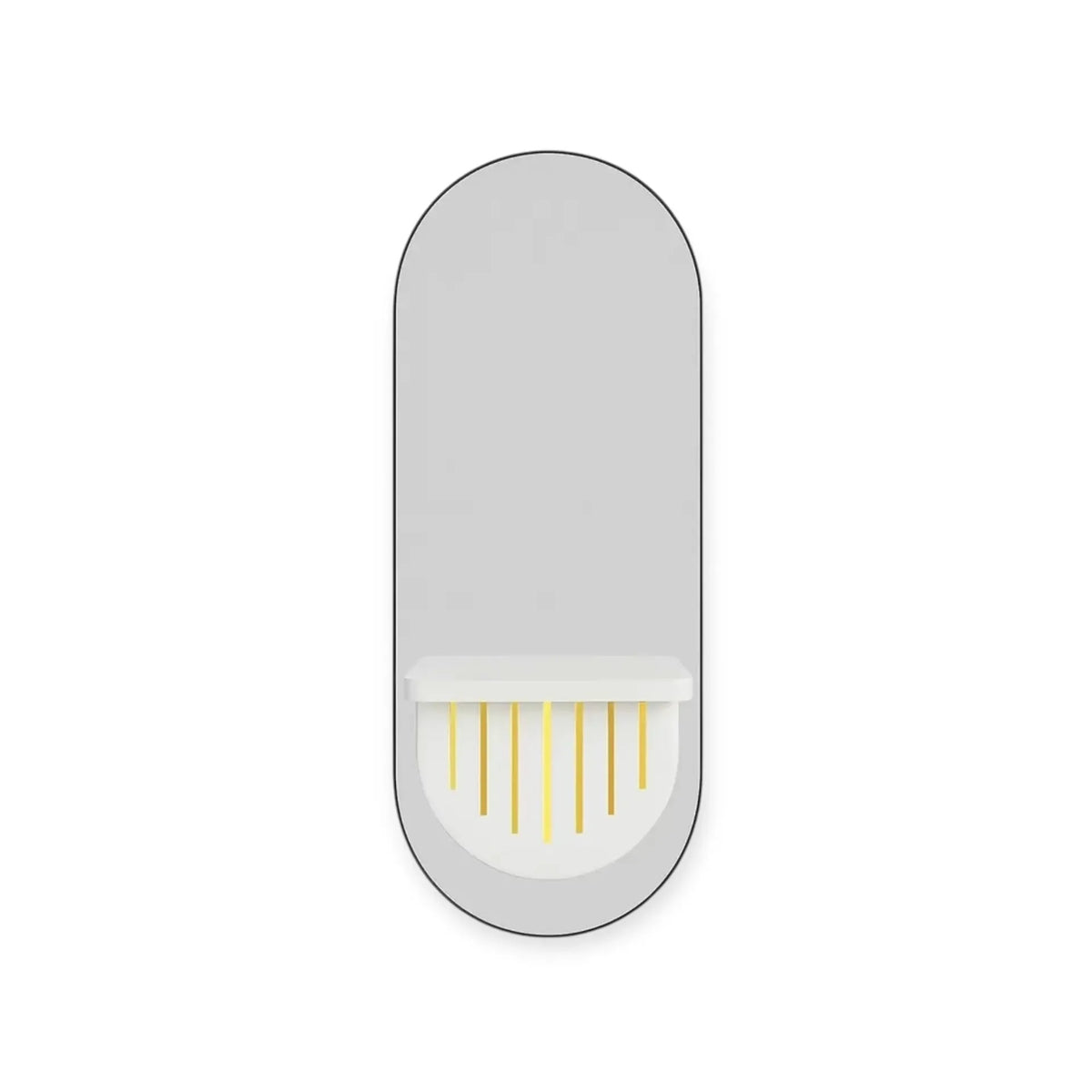 Specchio da salone DITA JS 05 bianco e oro con LED, prese di corrente e supporto per asciugacapelli