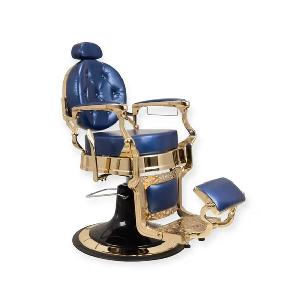 Barber Chair FR 2530 Gold Chrome Extra Thick Miami Deep Blue