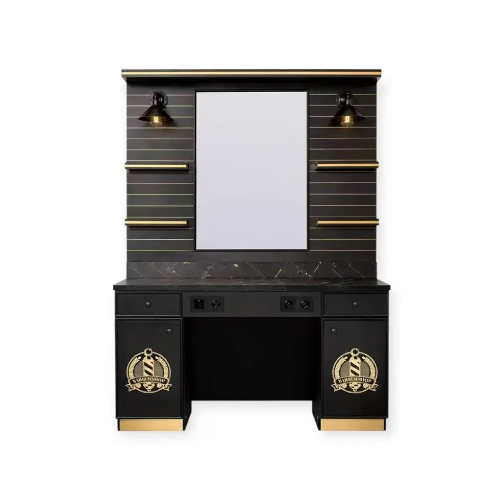 0159 Mirror Station MS 27 Black & Gold