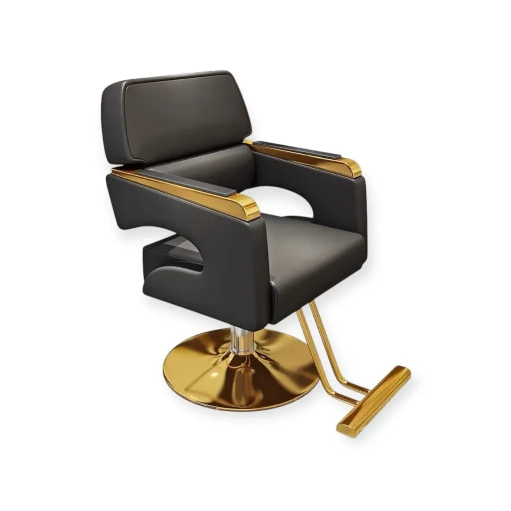 Salon Koltuğu Abbotsford FR 88075 C6 Altın Renkli Metal Gövdeli Siyah Deri (004)