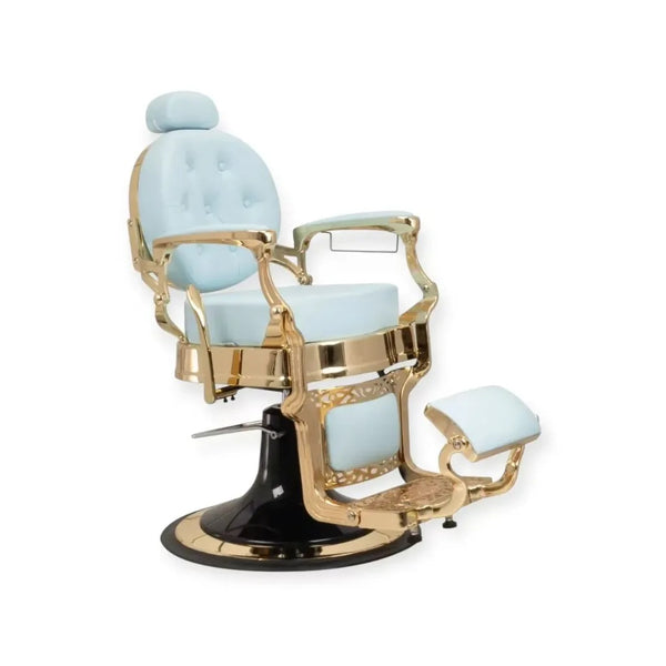Barber Chair FR 2530 Gold Chrome Extra Thick Miami Light Blue