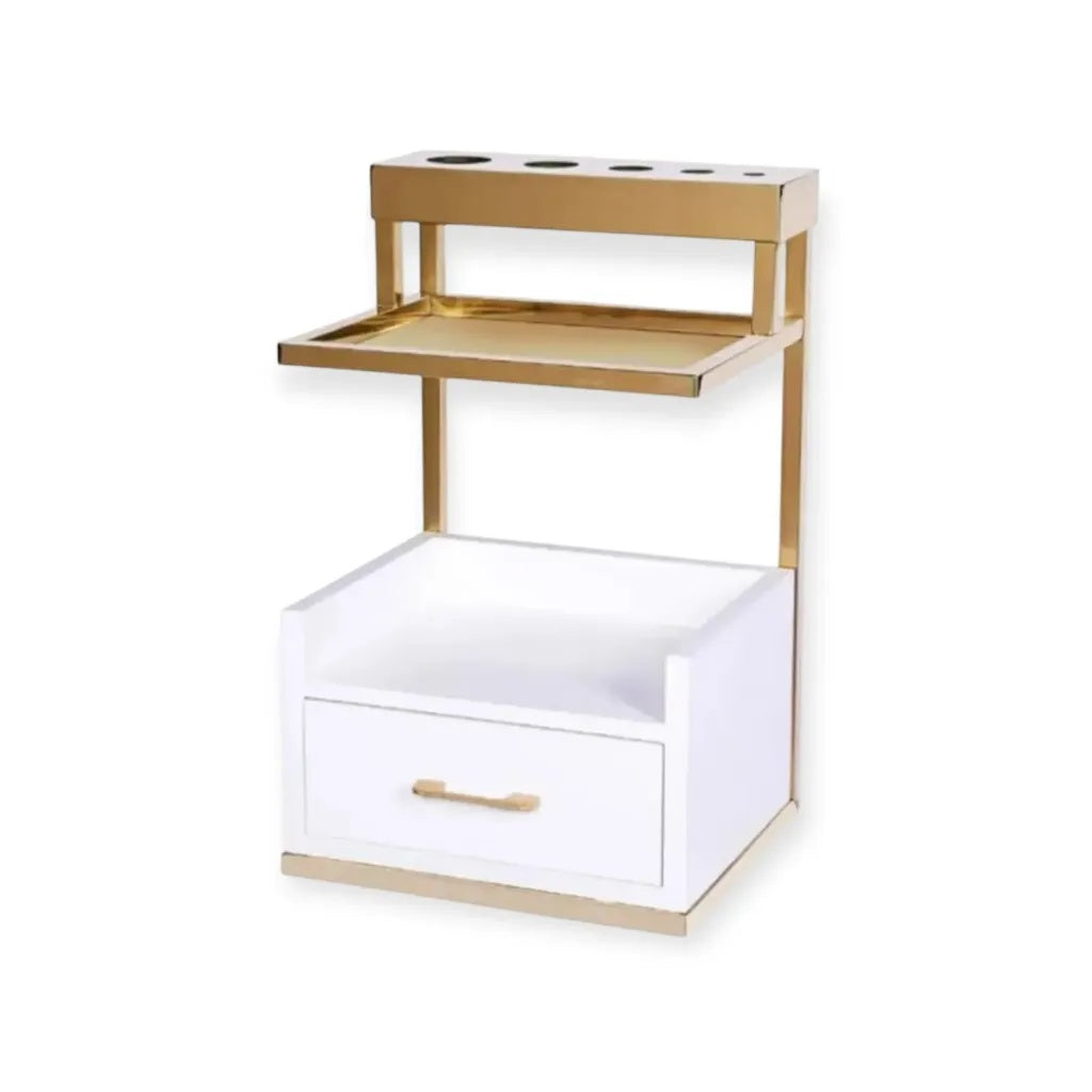 Kabinet TR 01 Wit & Goud Opbergeleidingsmeubel met Planken en Lade